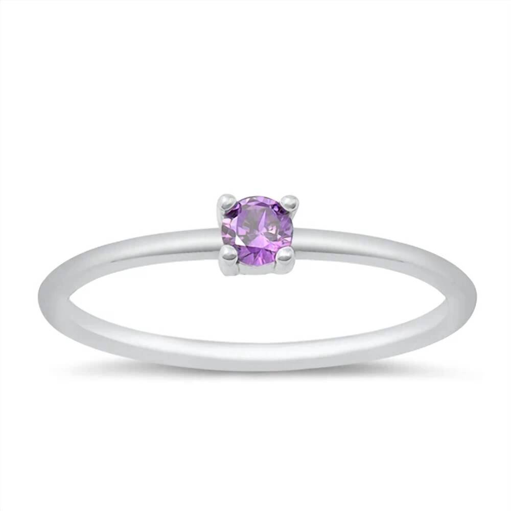 NEW STARLETTE women's amethyst round stackable ring in silver